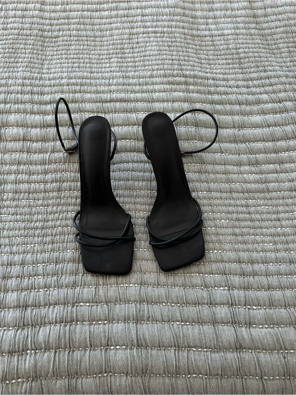 Meshki Black Square-Toe Strappy Heels